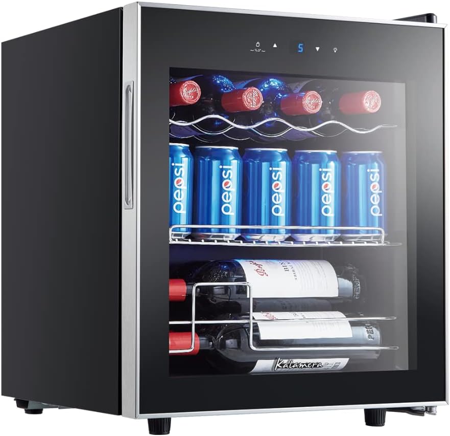 Kalamera Getränkekühlschrank, Bierkühlschrank mit Touch-Bedienfeld, 3-18°C Kühlzone, Flaschenkühlschrank 86 Liter, Blaue LED-Innenbeleuchtung, 41 dB, KRC-86GE