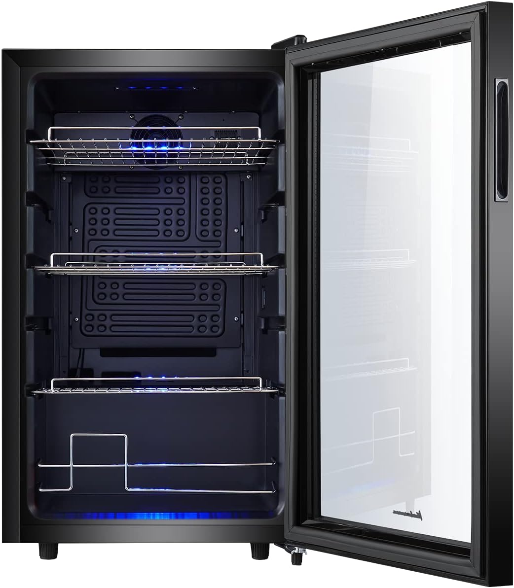 Kalamera Getränkekühlschrank, Bierkühlschrank mit Touch-Bedienfeld, 3-18°C Kühlzone, Flaschenkühlschrank 86 Liter, Blaue LED-Innenbeleuchtung, 41 dB, KRC-86GE