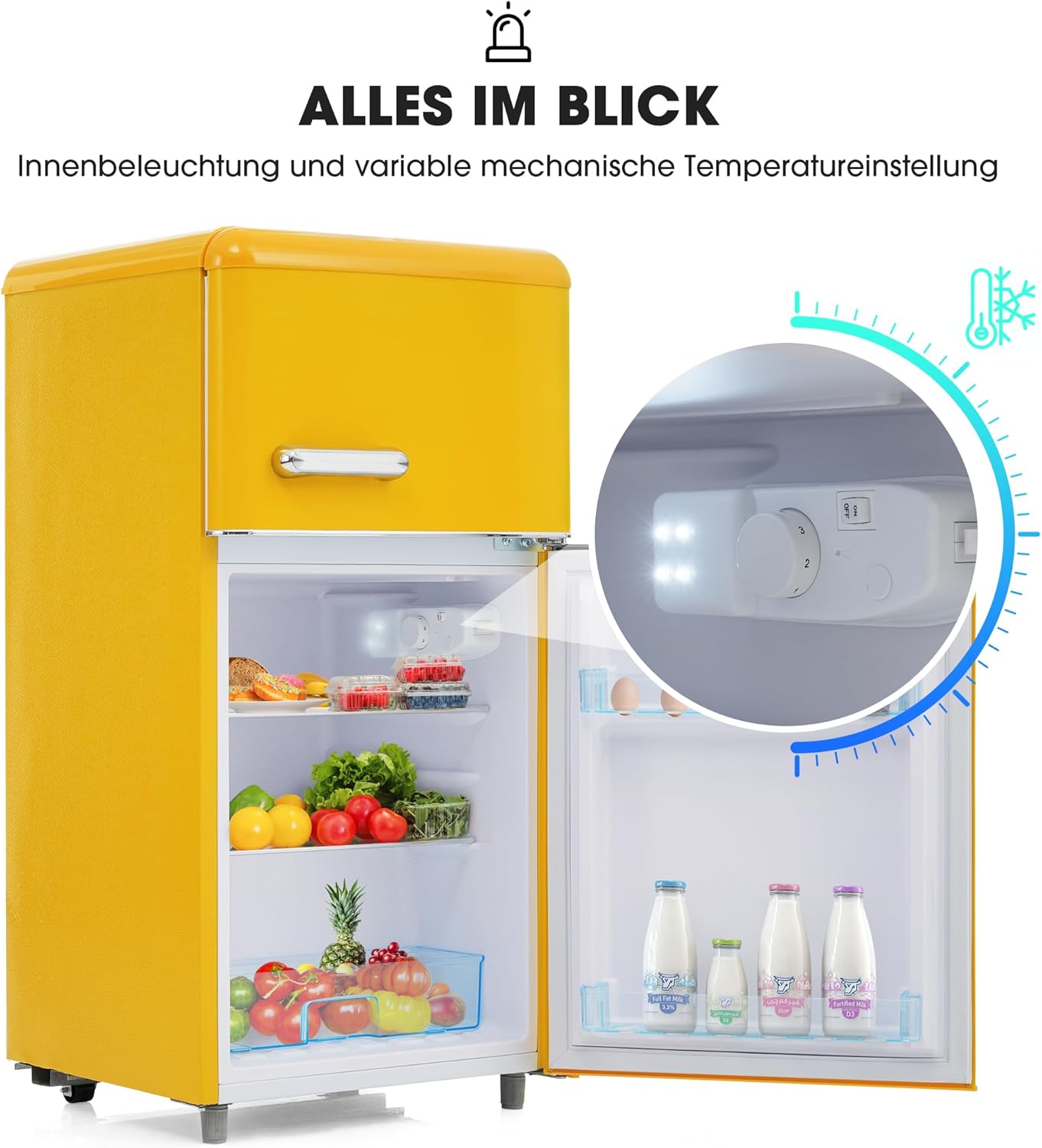 Merax Kühlschrank mit Gefrierfach, Kühl-Gefrierkombination, klein Kühlschrank mit 51L und Gefrierschrank 21L, Leise, LED, Glasablagen, Gemüsefach, Türablagen, für Küche, Wohnzimmer, Büro, Schwarz