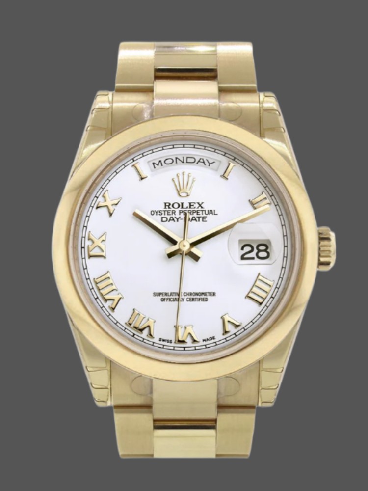 Rolex Day-Date 118208 White Roman Dial Roman Numerals 36mm Unisex Replica Watch