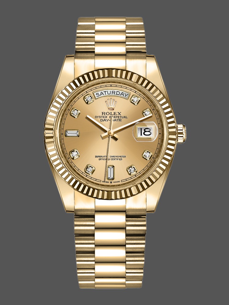 Rolex Day-Date 128238 Fluted Bezel Champagne Diamond Dial 36MM Unisex Replica Watch