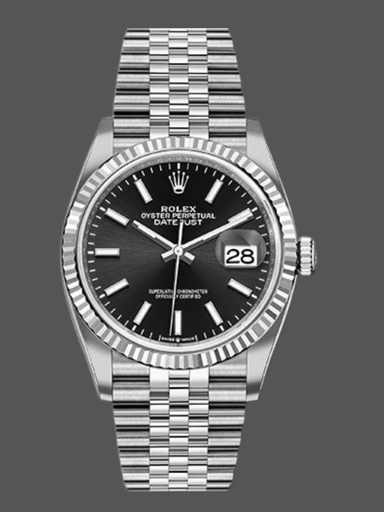 Rolex Datejust 126234 Fluted Bezel Black Index Dial 36MM Unisex Replica Watch