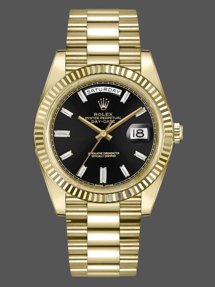 Rolex Day-Date 228238 Black Diamond Dial Fluted Bezel 40mm Mens Replica Watch
