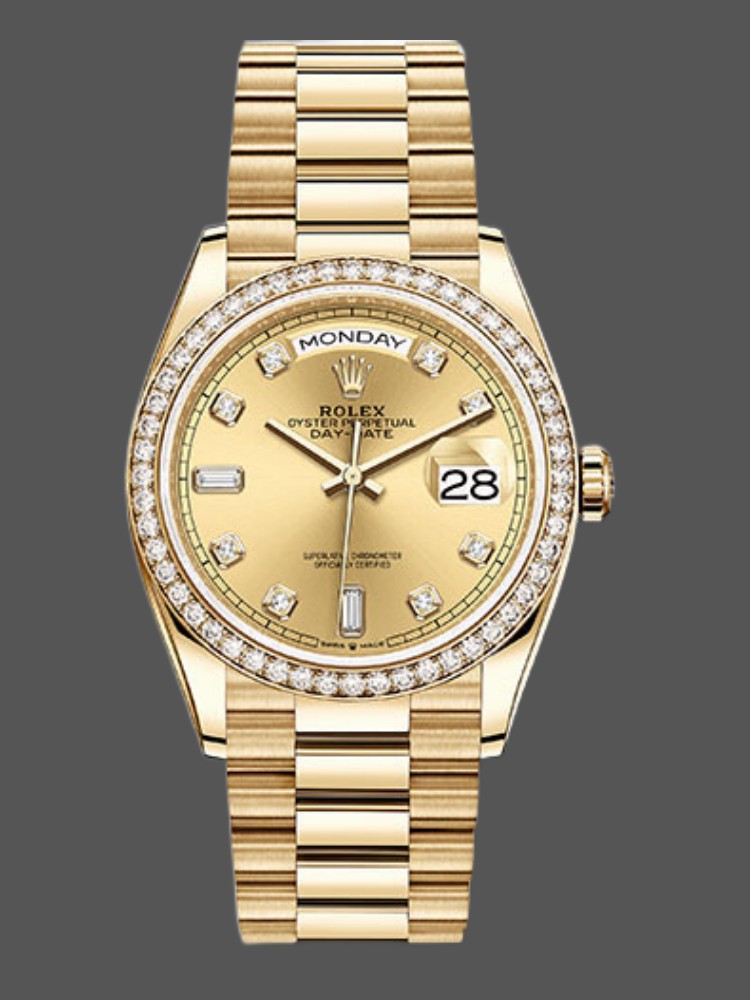 Rolex Day-Date 128348RBR Champagne Diamond Dial Yellow Gold 36MM Unisex Replica Watch