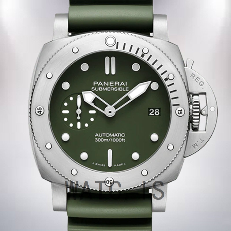 Panerai Submersible PAM01055 Men's 47mm Silver-tone Green Dial