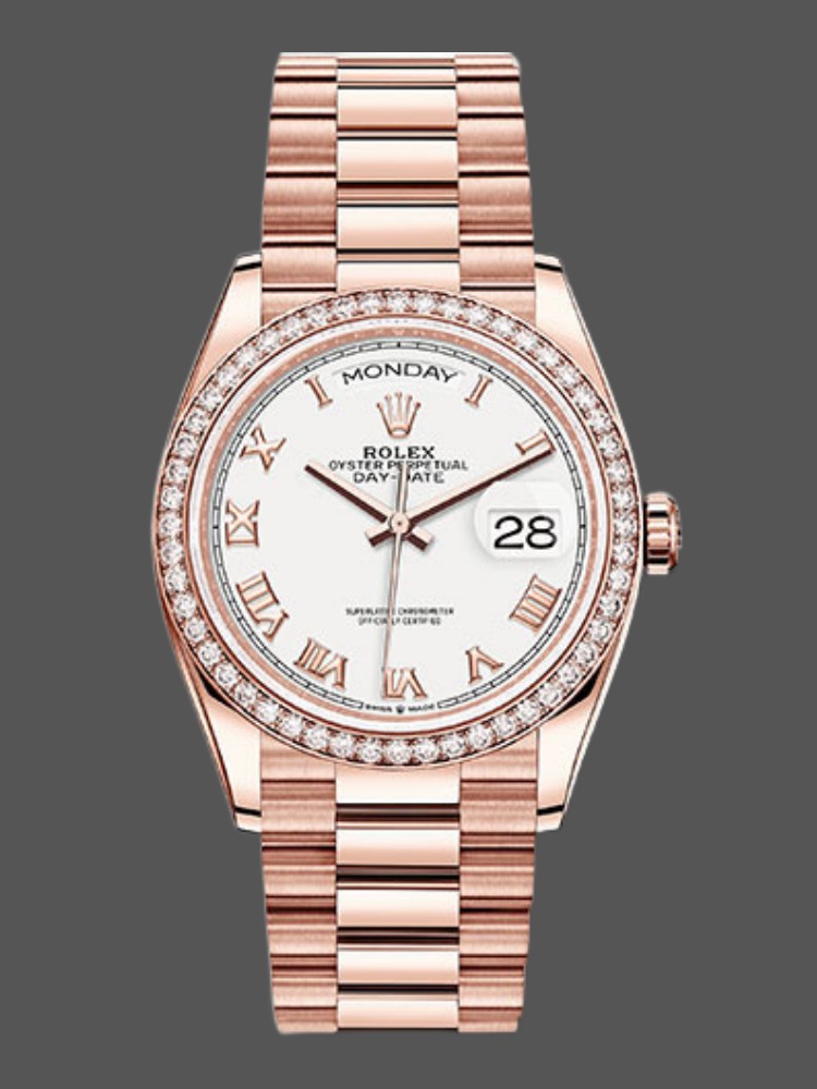 Rolex Day-Date 128345RBR White Dial Everose Gold 36MM Unisex Replica Watch