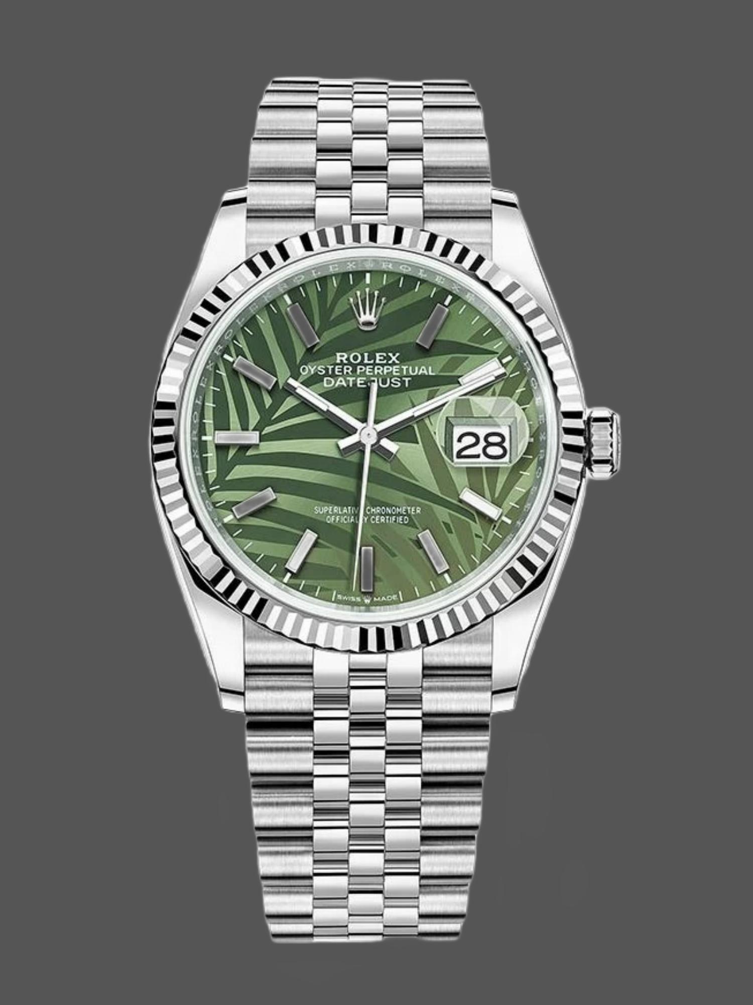Rolex Datejust 126234 Olive Green Palm Motif Dial 36MM Unisex Replica Watch