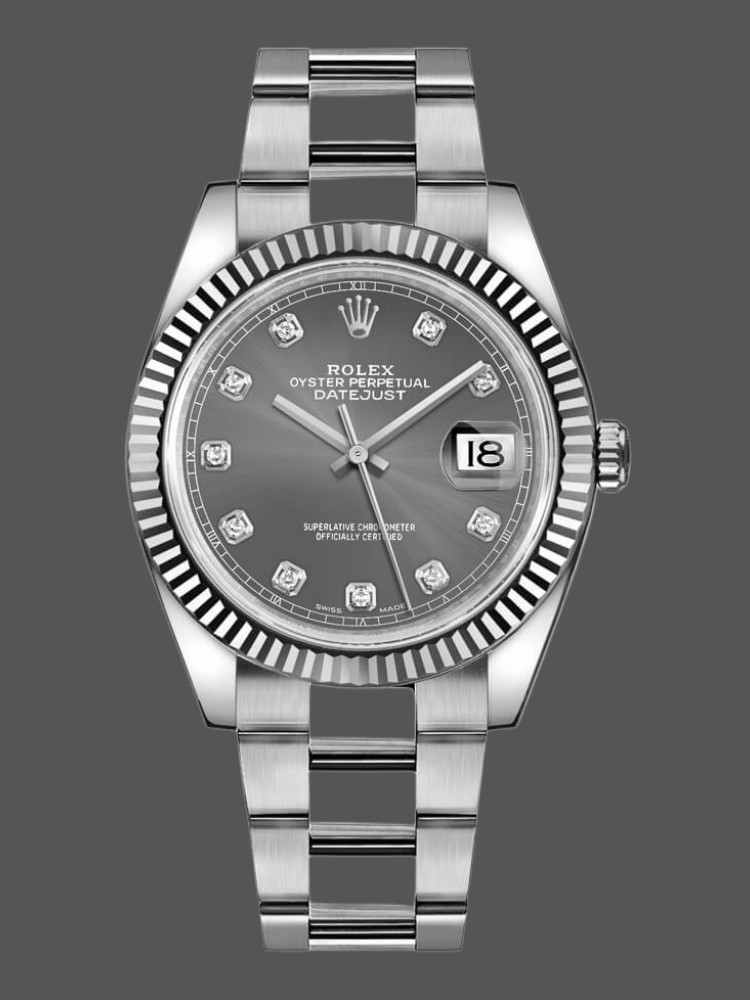 Rolex Datejust 126334 Fluted Bezel Dark Rhodium Grey Dial 41MM Mens Replica Watch