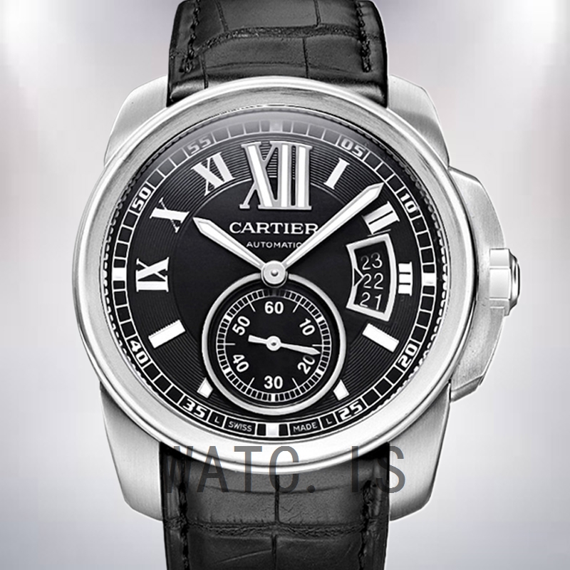 Cartier Calibre 42mm Men's W7100041 Leather Strap Black Dial