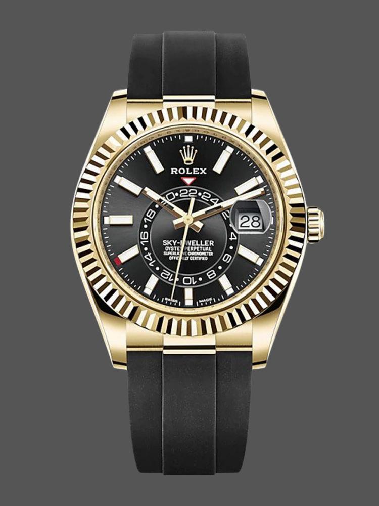 Rolex Sky Dweller 326238 Yellow Gold Black Dial 42mm Mens Replica Watch