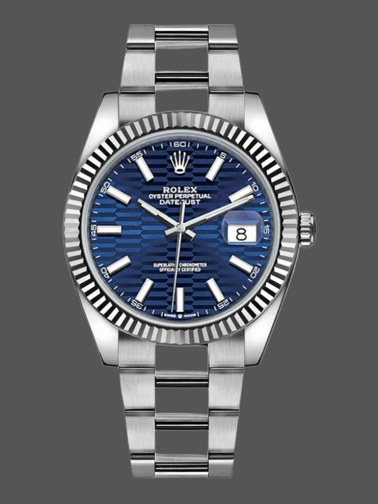 Rolex Datejust 126334 Fluted Bezel Blue Fluted-motif Dial 41MM Mens Replica Watch