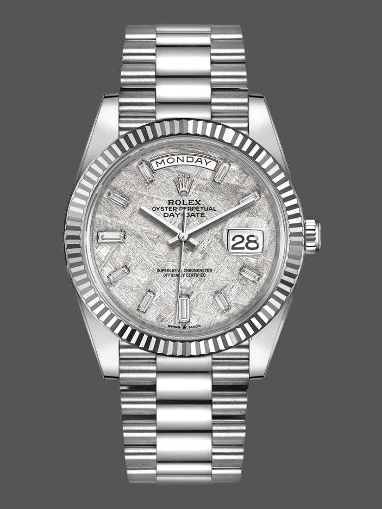 Rolex Day-Date 228239 Meteorite Grey Dial Fluted Bezel 40mm Mens Replica Watch