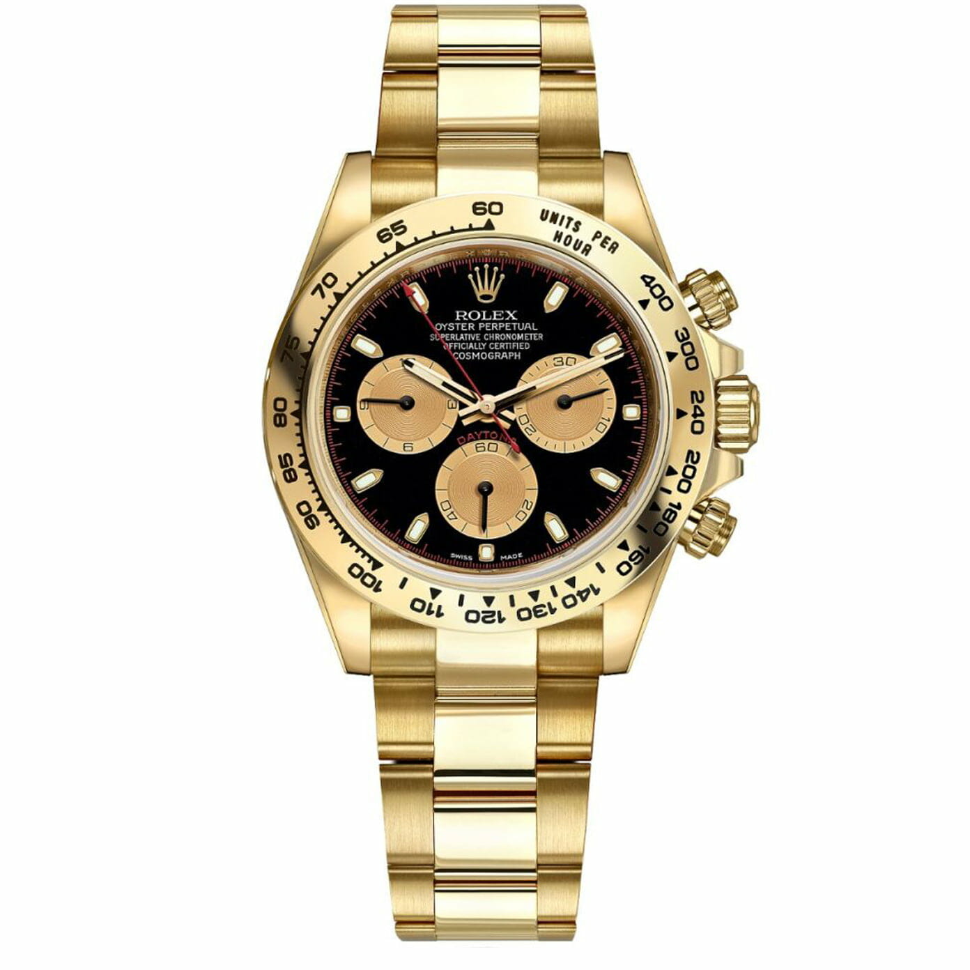 Rolex Cosmograph Daytona Oyster Yellow Gold Black Dial 116508-0009 Replica
