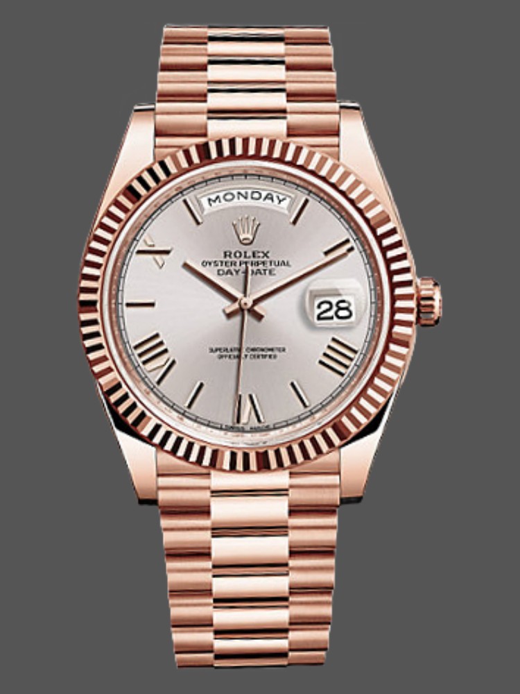 Rolex Day-Date 228235 Sundust Roman Numeral Dial Fluted Bezel 40mm Mens Replica Watch