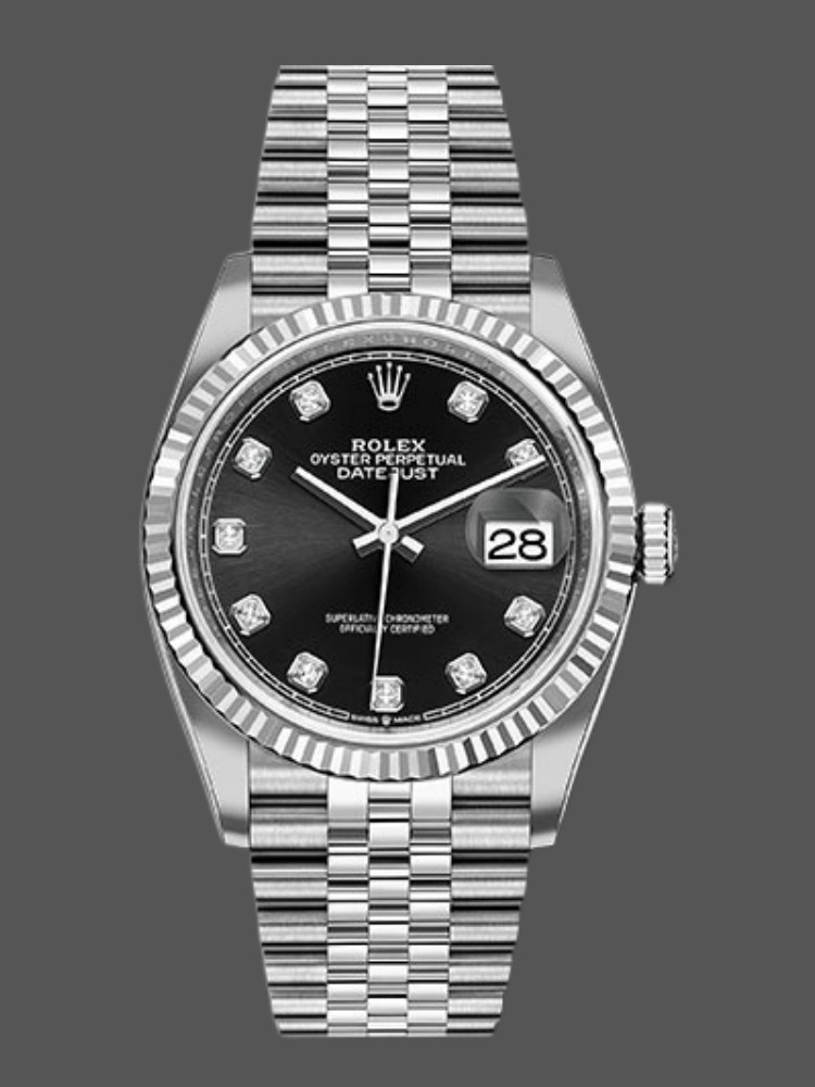 Rolex Datejust 126234 Fluted Bezel Black Diamond Dial 36MM Unisex Replica Watch