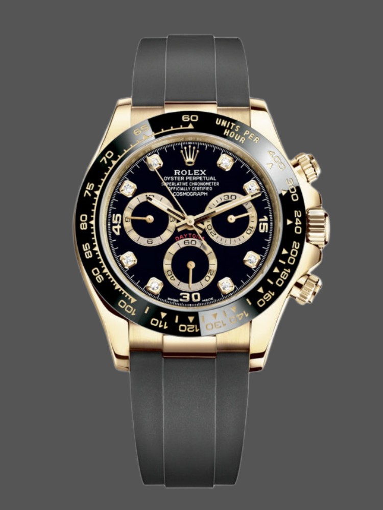 Rolex Daytona 116518LN Yellow Gold Black Diamond Dial 40mm Mens Replica Watch