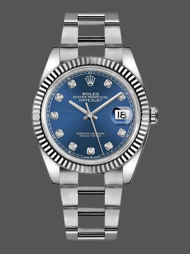 Rolex Datejust 126334 Fluted Bezel Blue Diamond Dial 41MM Mens Replica Watch
