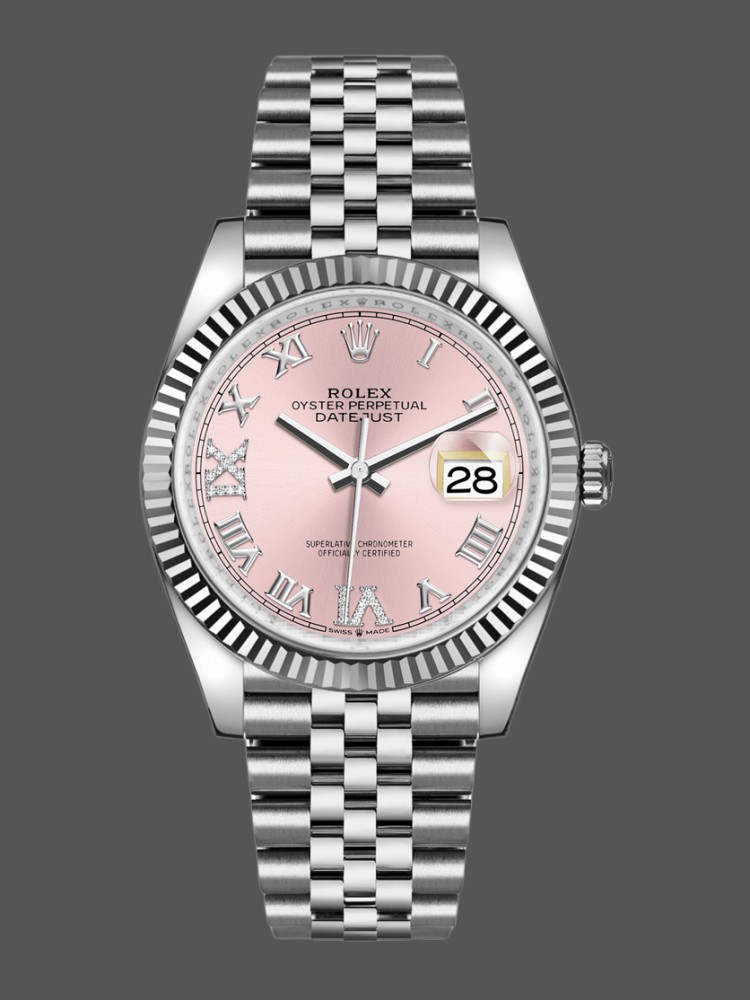 Rolex Datejust 126234 Fluted Bezel Pink Roman Dial 36MM Unisex Replica Watch