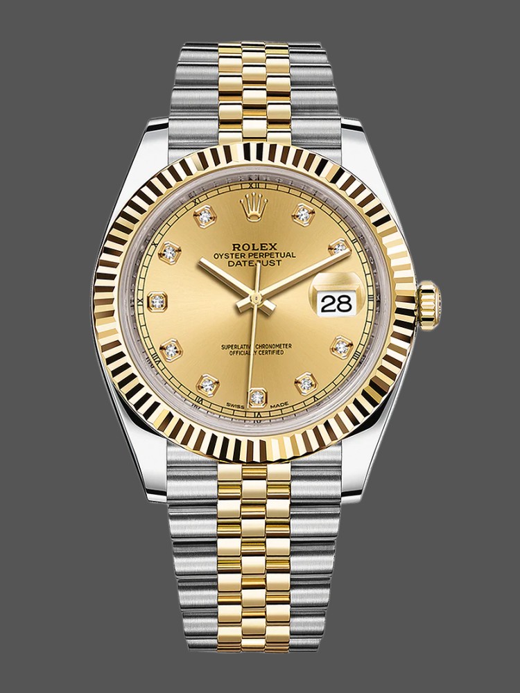 2022 Rolex Datejust Champagne Diamond Dial Two Tone M126333-0012 41mm Mens Replica Watch
