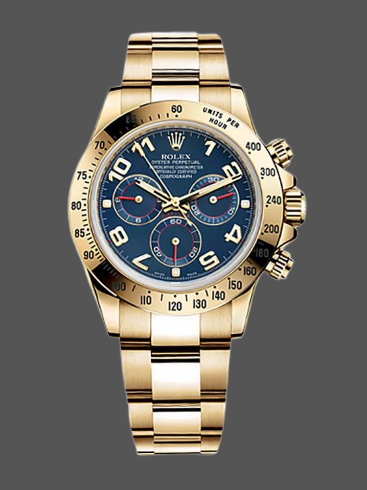 Rolex Daytona 116528 Yellow Gold Blue Racing Dial 40mm Mens Replica Watch