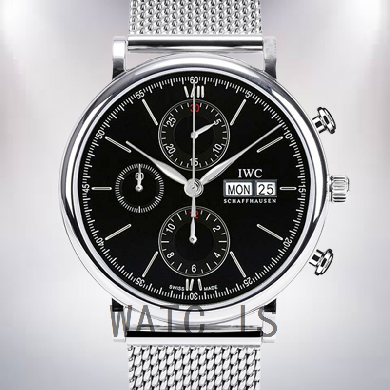 IWC Portofino Chronograph IW391010 43mm/42mm Men's Black Dial Silver-tone