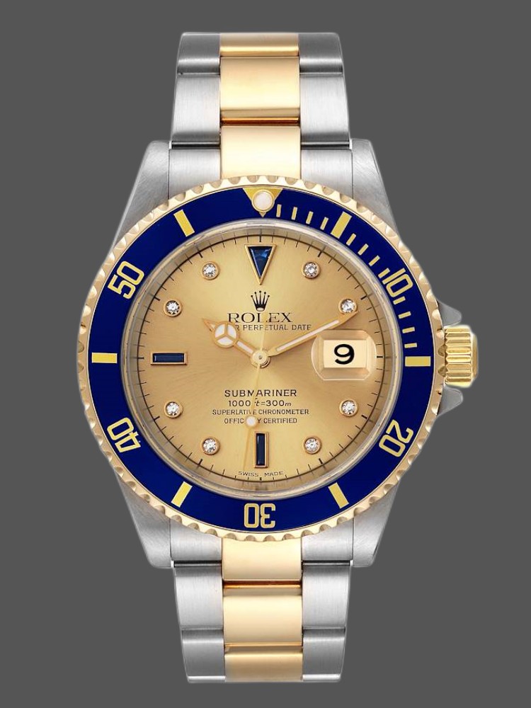 Rolex Submariner Date 16613 Champagne Serti Dial 40mm Mens Replica Watch