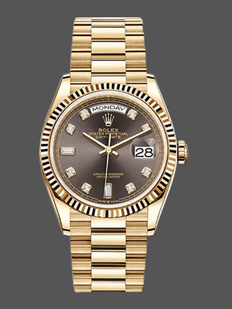 Rolex Day-Date 128238 Fluted Bezel Dark Grey Dial 36MM Unisex Replica Watch
