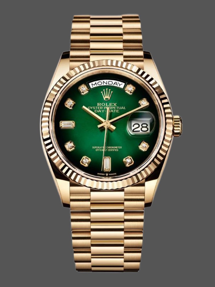 Rolex Day-Date 128238 Fluted Bezel Green Diamond Dial 36MM Unisex Replica Watch