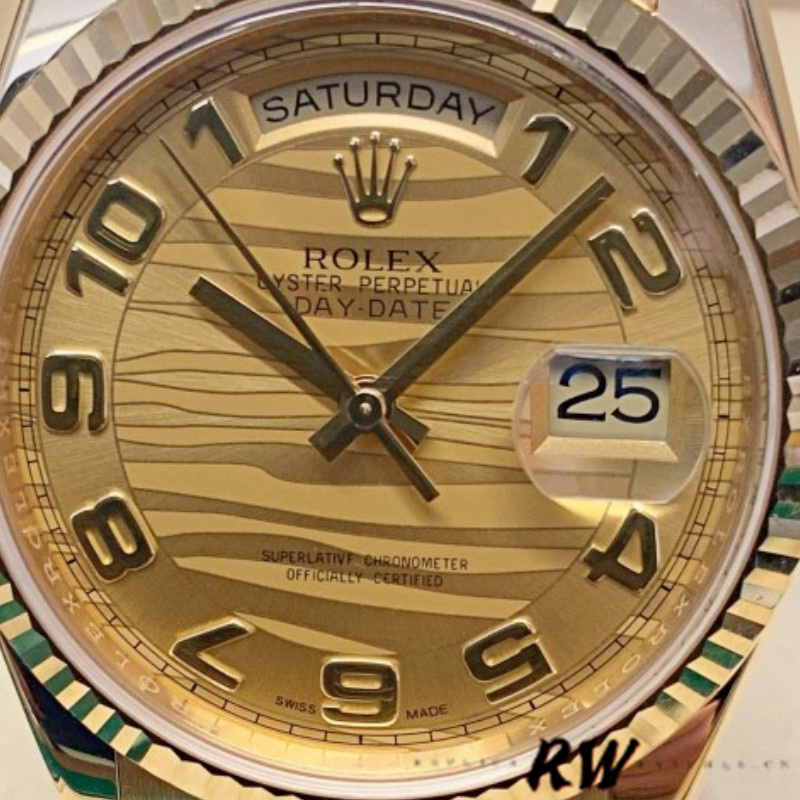 Rolex Day-Date 118238 Arabic Numeral Wave Champagne Dial 36mm Unisex Replica Watch