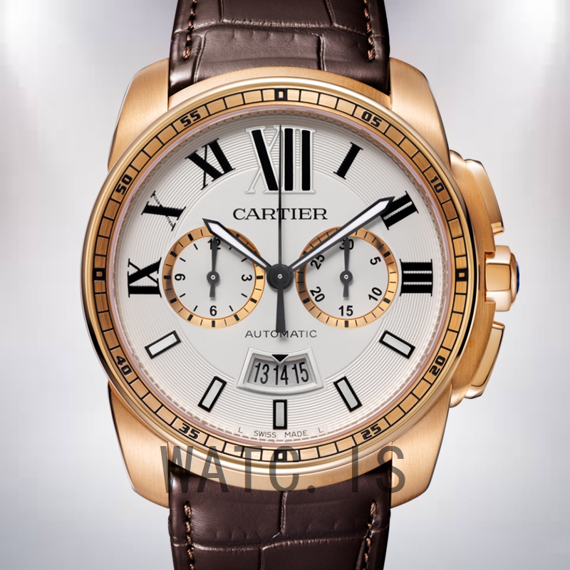 Cartier Calibre 42mm W7100044 Men's Rose Gold-tone Silver White Dial