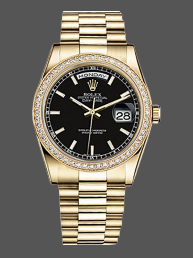 Rolex Day Date 118348 Black Dial 36mm Unisex Replica Watch