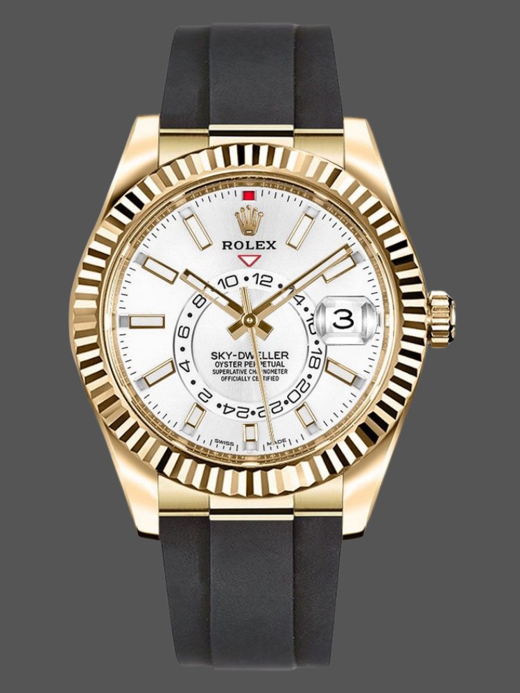 Rolex Sky Dweller 326238 Yellow Gold White Dial 42mm Mens Replica Watch
