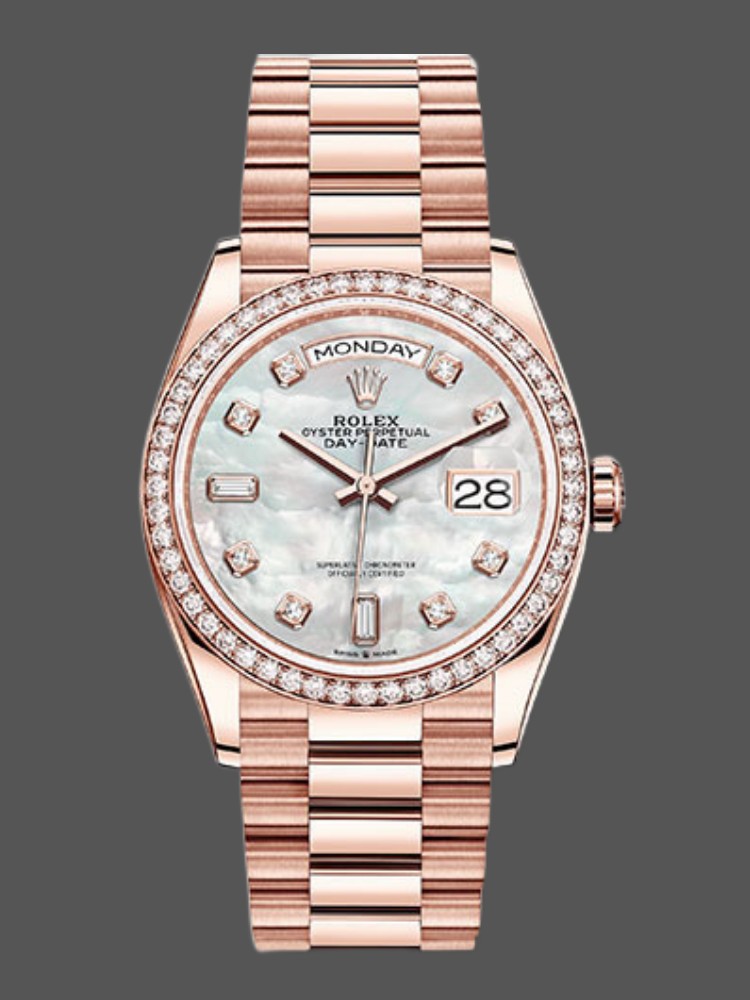 Rolex Day-Date 128345RBR Mother of Pearl White Dial Everose Gold 36MM Unisex Replica Watch