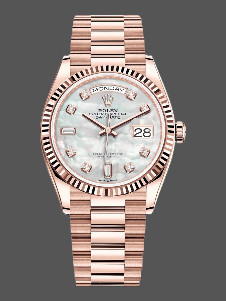 Rolex Day-Date 128235 Everose Gold MOP Dial 36MM Unisex Replica Watch