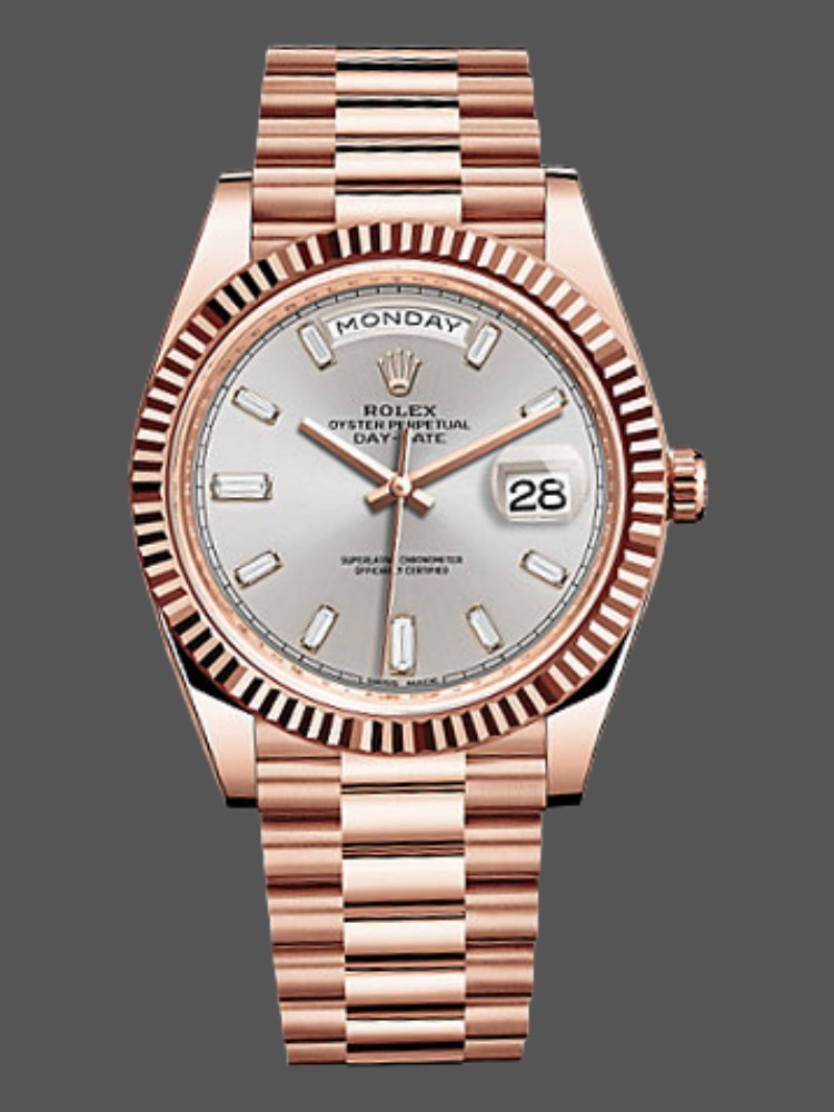 Rolex Day-Date 228235 Sundust Index Dial Fluted Bezel 40mm Mens Replica Watch