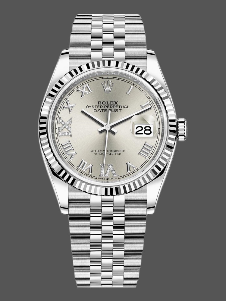 Rolex Datejust 126234 Silver Diamond Roman Dial 36MM Unisex Replica Watch