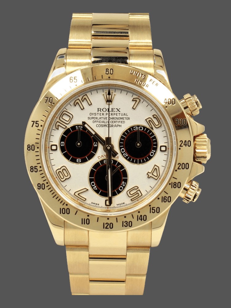 Rolex Daytona 116528 White Arabic Dial Yellow Gold 40mm Mens Replica Watch