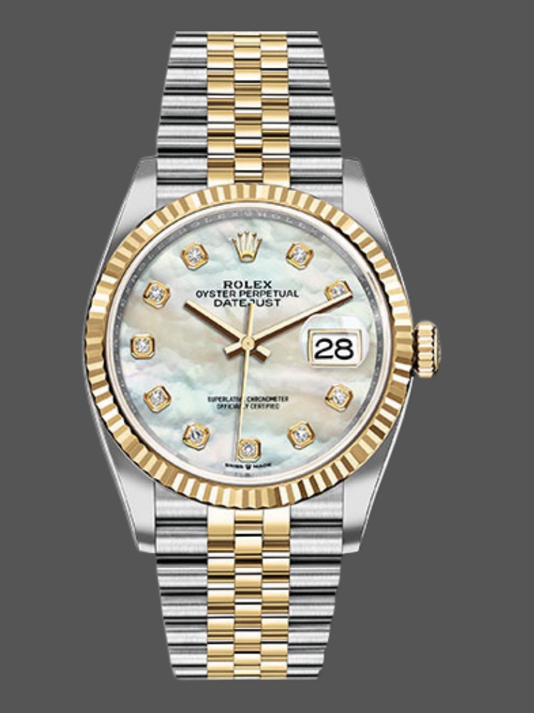 Rolex Datejust 126233 White MOP Diamond Dial Fluted Bezel 36MM Unisex Replica Watch