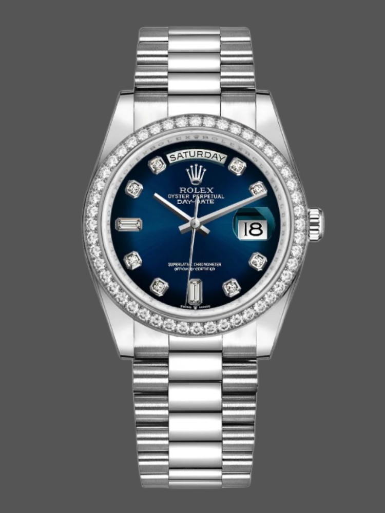 Rolex Day-Date 128349RBR Blue Ombre Dial Diamond Bezel 36MM Unisex Replica Watch