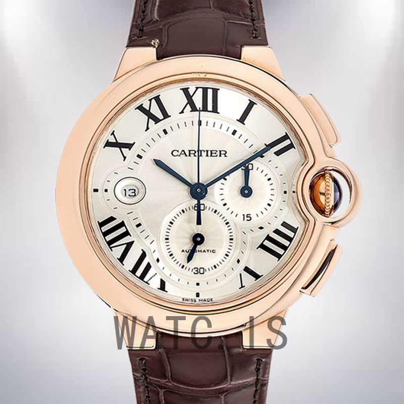 Cartier Ballon Bleu W6920009 47mm Men's Silver Dial Leather Strap