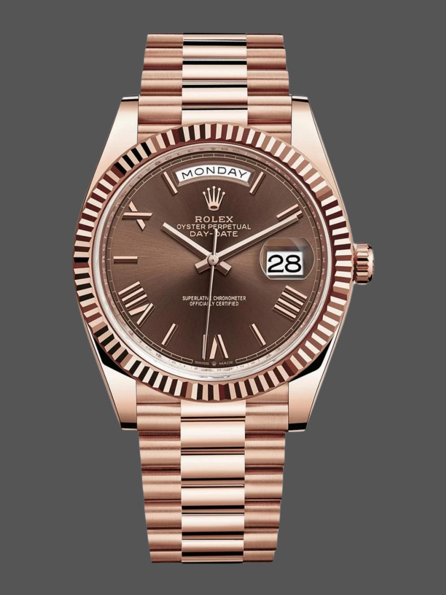 Rolex Day-Date 228235 Chocolate Brown Dial Fluted Bezel 40mm Mens Replica Watch