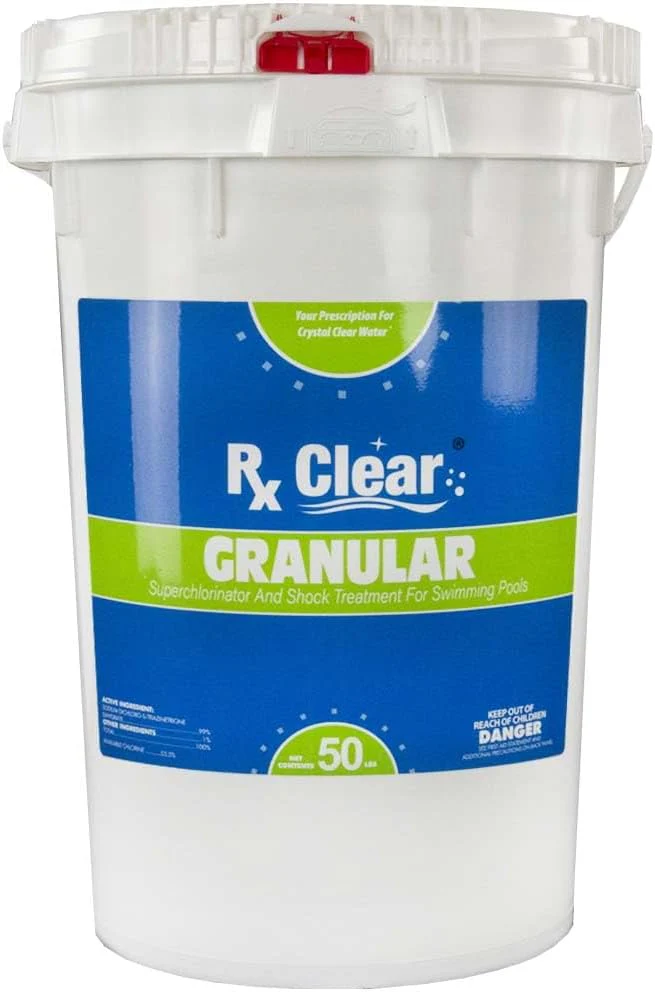 Clear Stabilized Granular Chlorine | One 50-Pound Bucket | Use As Bactericide, Algaecide, and Disinfectant in Swimming Pools and Spas | Fast Dissolving and UV Protected