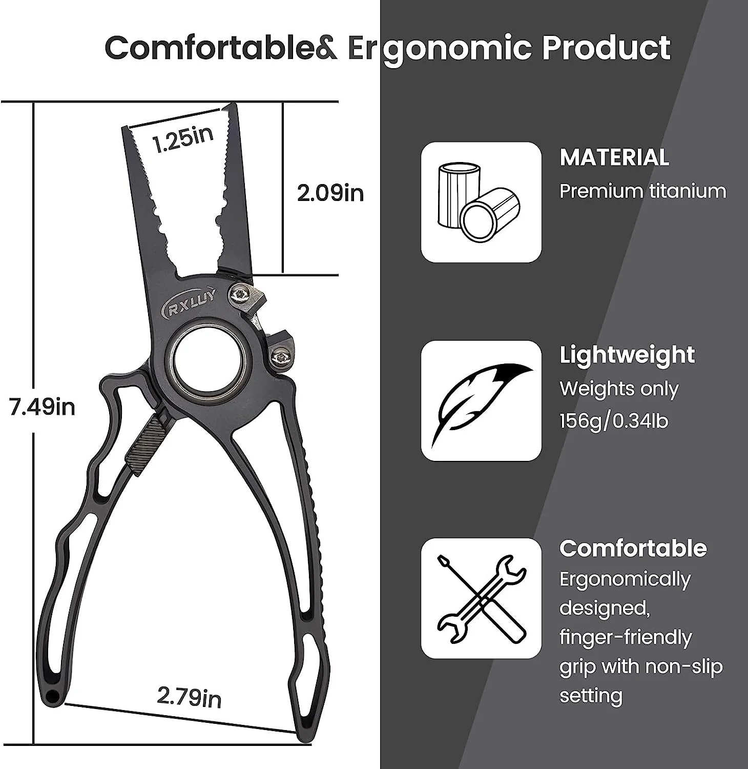 RXLUY Titanium Fishing Pliers, Premium Saltwater Fishing Gear, Tungsten Cutters, Split Ring Hook Remover, Knot Tying Tool with Lanyard, Ice Fishing, Sea Fishing Kit Gifts for Men