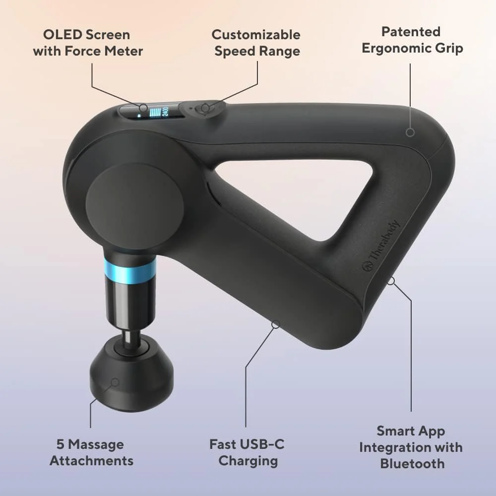TheraGun Elite Ultra-Quiet Percussion Massage Gun for Deep Tissue Muscle Pain Relief, Handheld Electric Massager Perfect for Neck, Back, and Full Body Tension, Bluetooth and USB-C Charging, 5th Gen