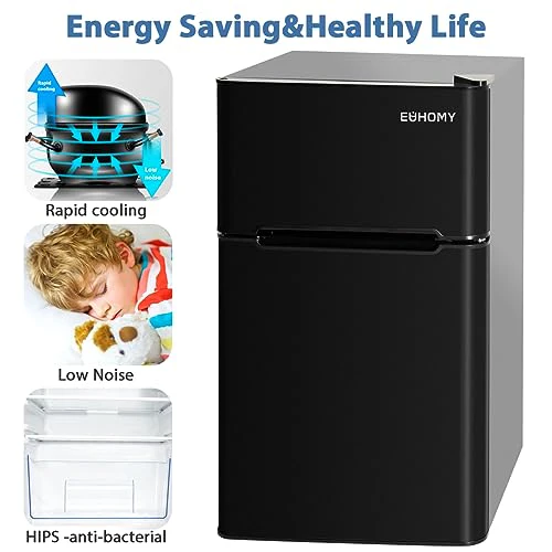 Euhomy Mini Fridge with Freezer, 3.2 Cu.Ft Mini Refrigerator with Freezer