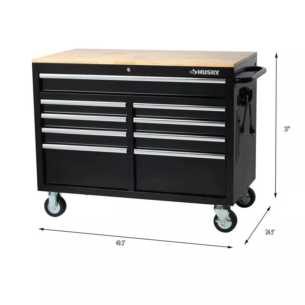46 in. W x 24 in. D 9-Drawer Gloss Black Deep Tool Chest Mobile Workbench