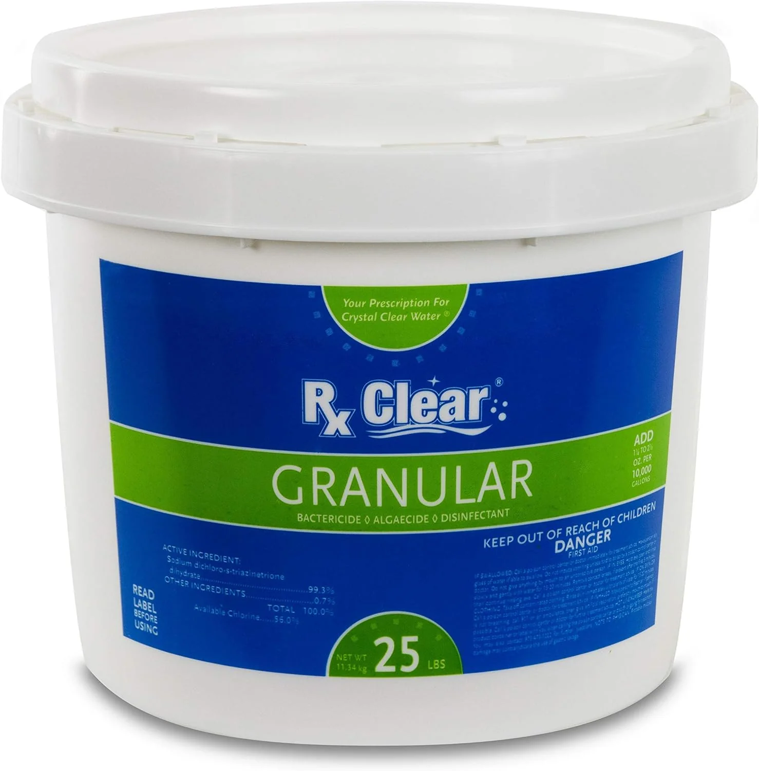 Clear Stabilized Granular Chlorine | One 50-Pound Bucket | Use As Bactericide, Algaecide, and Disinfectant in Swimming Pools and Spas | Fast Dissolving and UV Protected