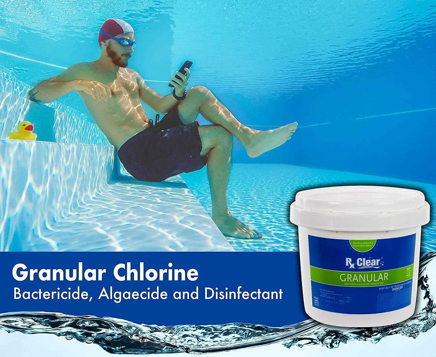 Clear Stabilized Granular Chlorine | One 50-Pound Bucket | Use As Bactericide, Algaecide, and Disinfectant in Swimming Pools and Spas | Fast Dissolving and UV Protected
