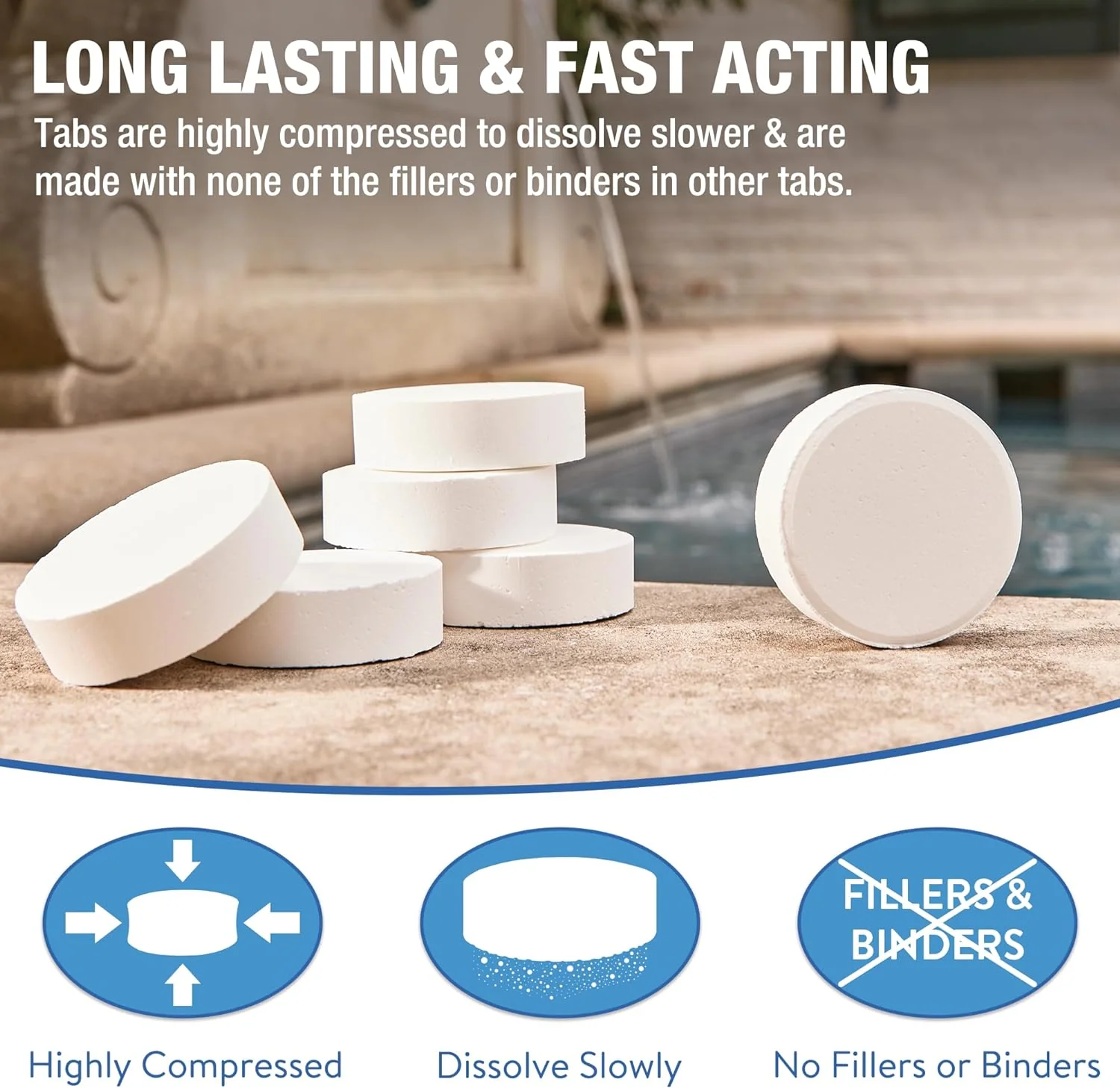 Doheny's 3 Inch Stabilized Chlorine Tablets | Pro-Grade Pool Sanitizer, Long Lasting, Slow Dissolving, 99% Pure Tri-Chlor, Individually Wrapped - 50lb