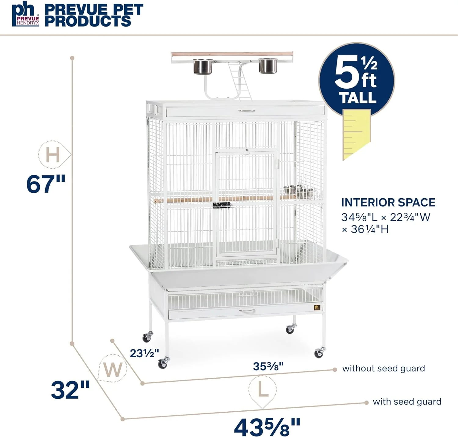 Pet Products Wrought Iron Select Bird Cage 3154C, Chalk White, 36-Inch by 24-Inch by 66-Inch